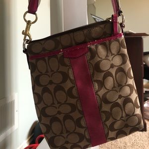 brown and pink coach purse